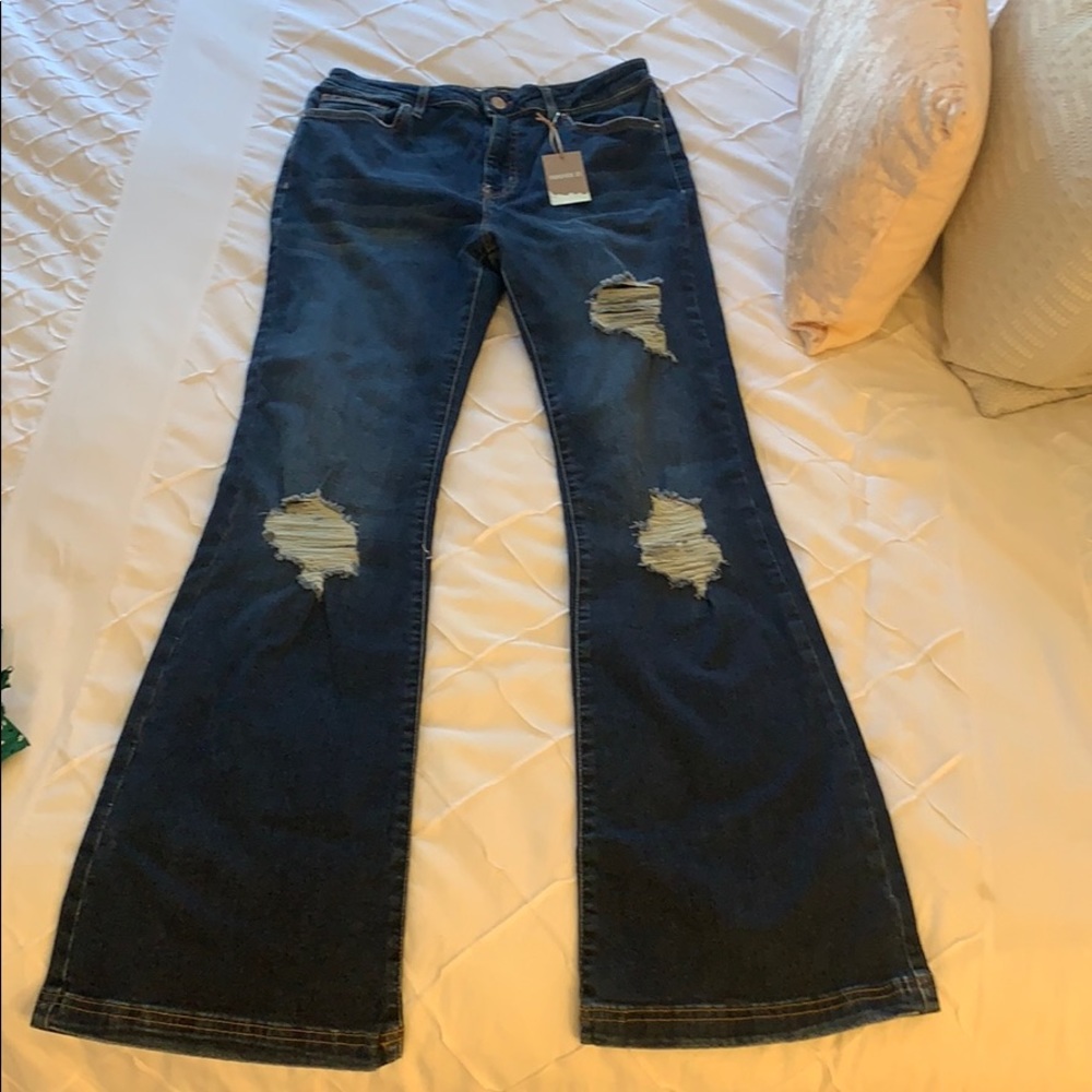 Forever 21 distressed high rise flare jeans